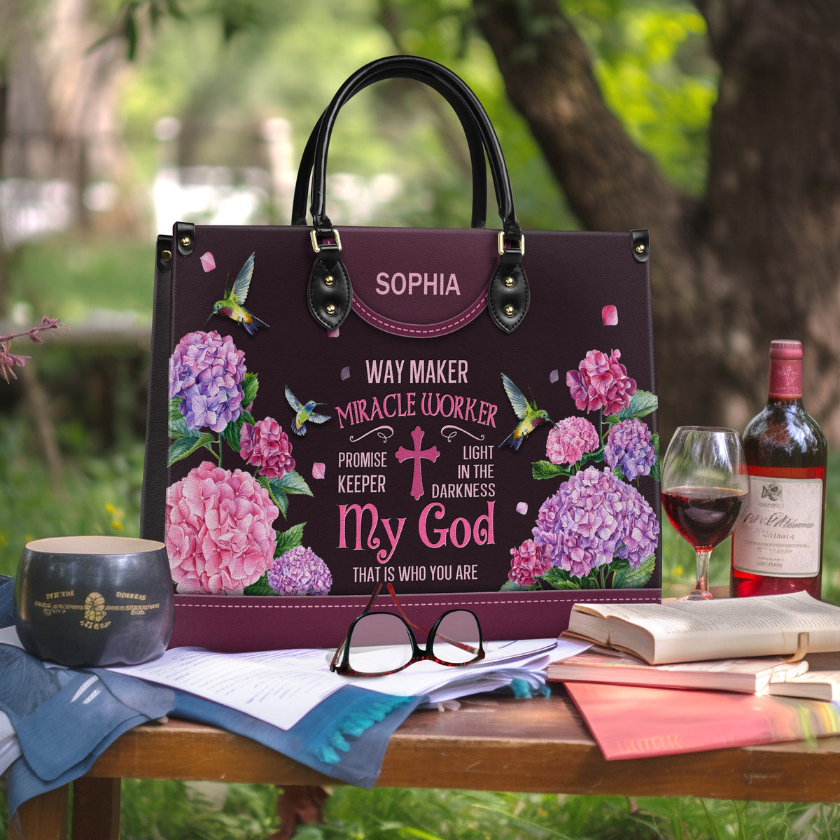 Way Maker Hummingbird Floral Leather Bag