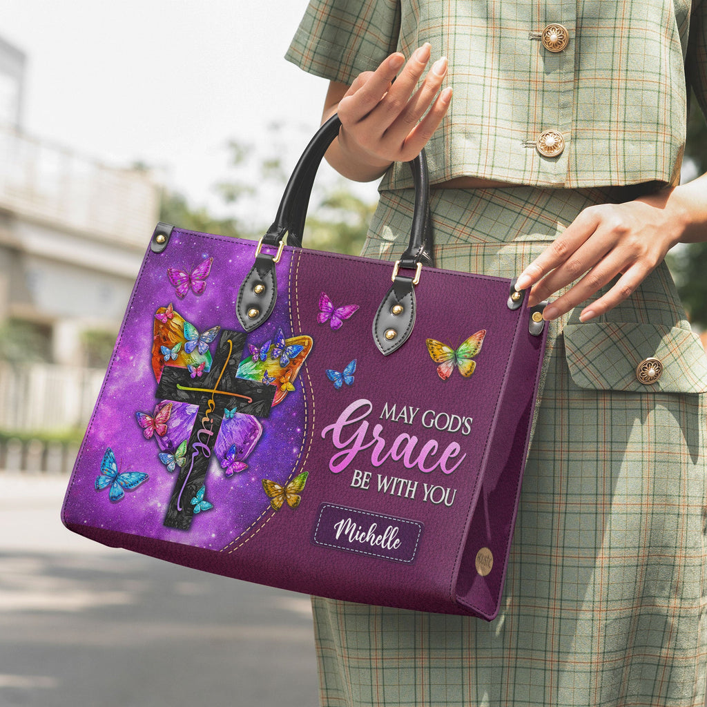 God's Grace Butterfly Galaxy Leather Handbag