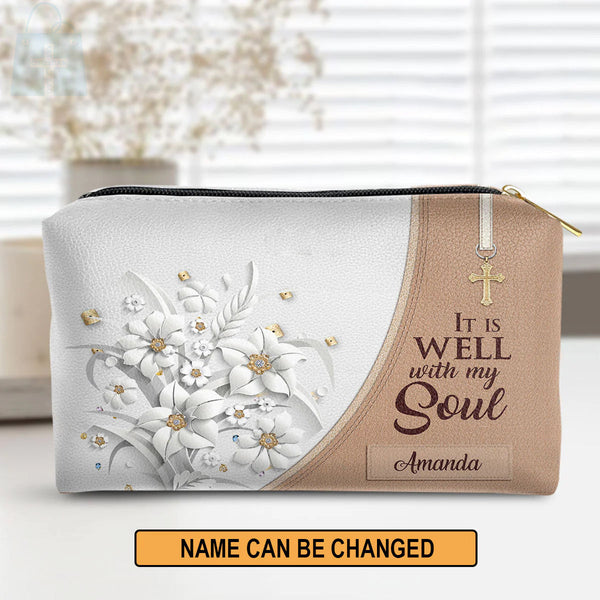 It Is Well With My Soul Leather Cosmetic Bag
