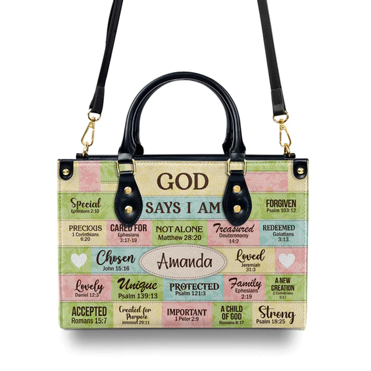 God Says I Am Personalized Leather Tote Bag