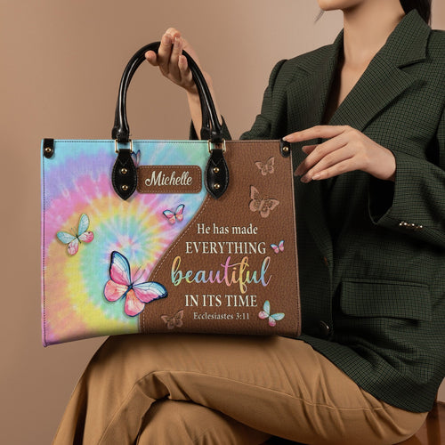 Ecclesiastes 3:11 Butterfly Leather Handbag