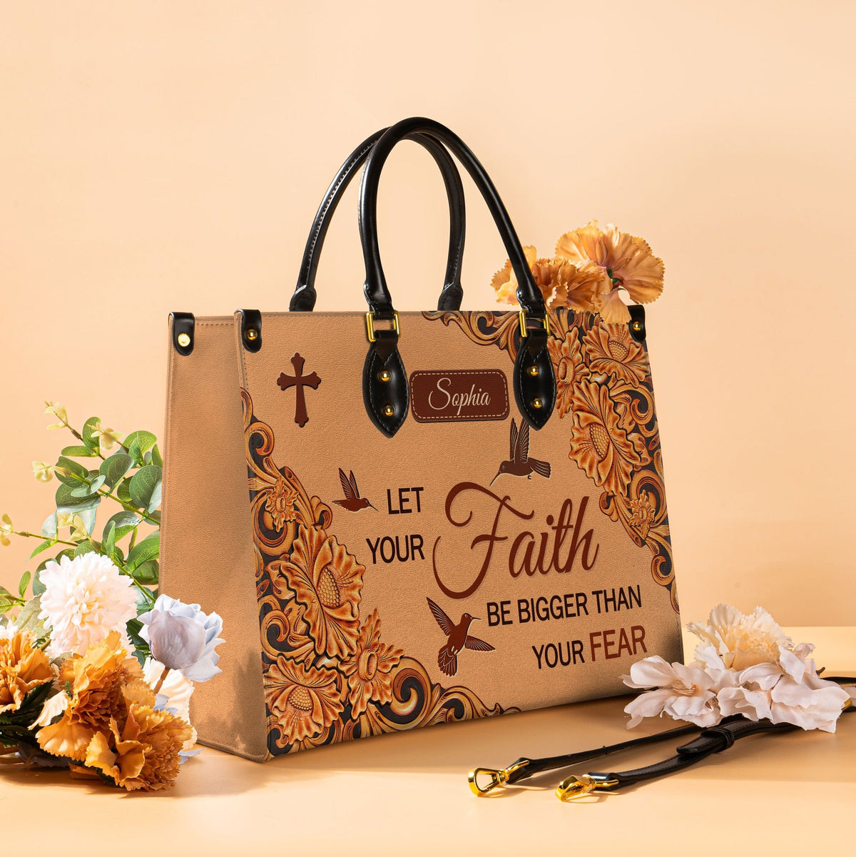 Faith Over Fear Hummingbird Leather Handbag