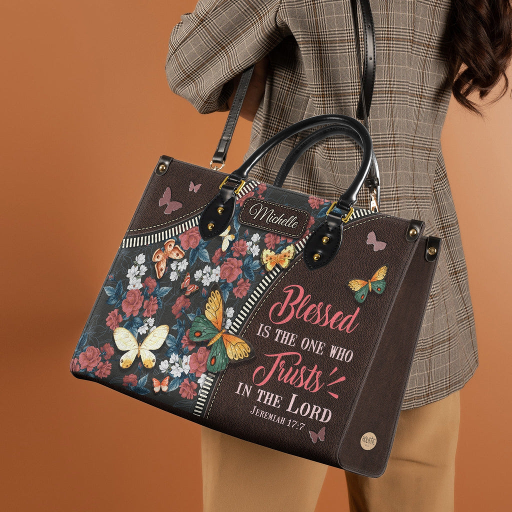 Jeremiah 17:7 Butterfly Floral Leather Handbag