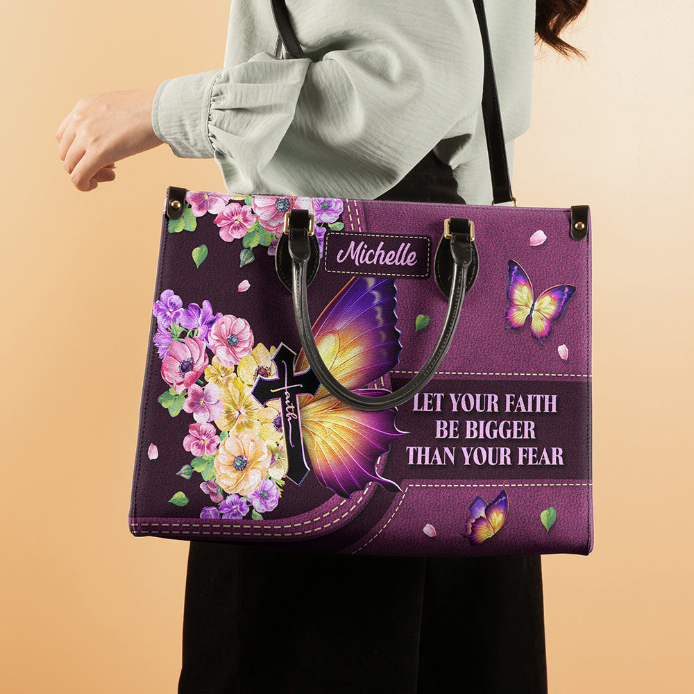 Faith Bigger Than Fear Personalized Leather Bag