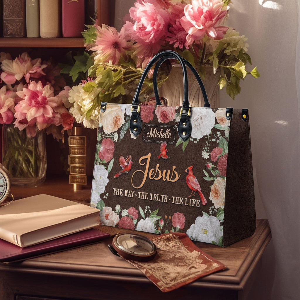 Jesus Floral Cardinal Leather Handbag