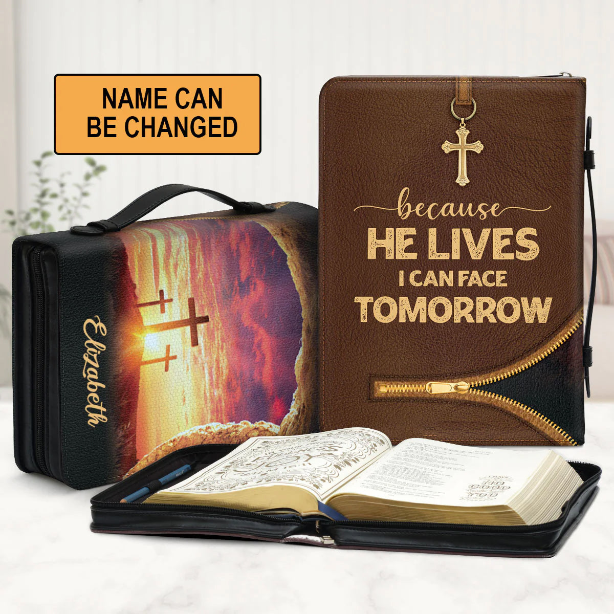 Because He Lives Personalized Bible Cover