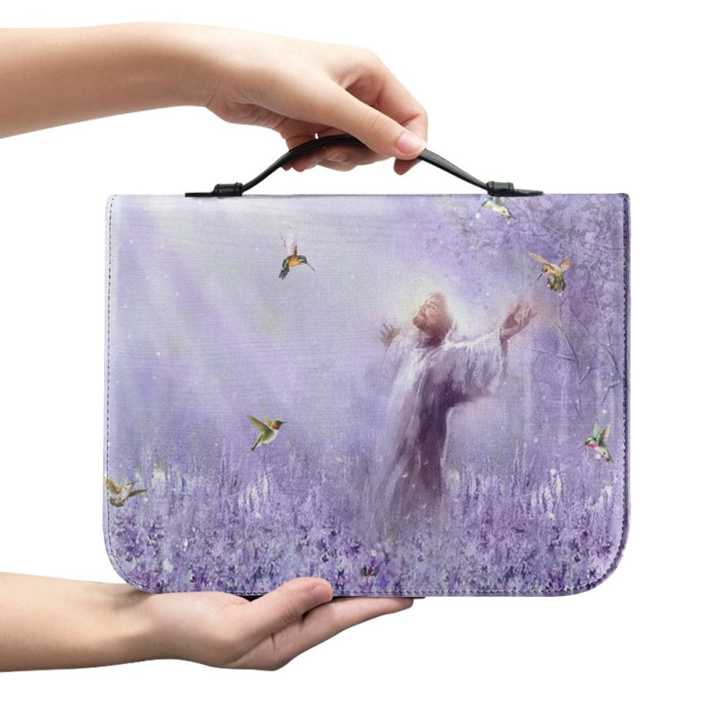 Personalized Jesus in Purple Meadow Bible Cover