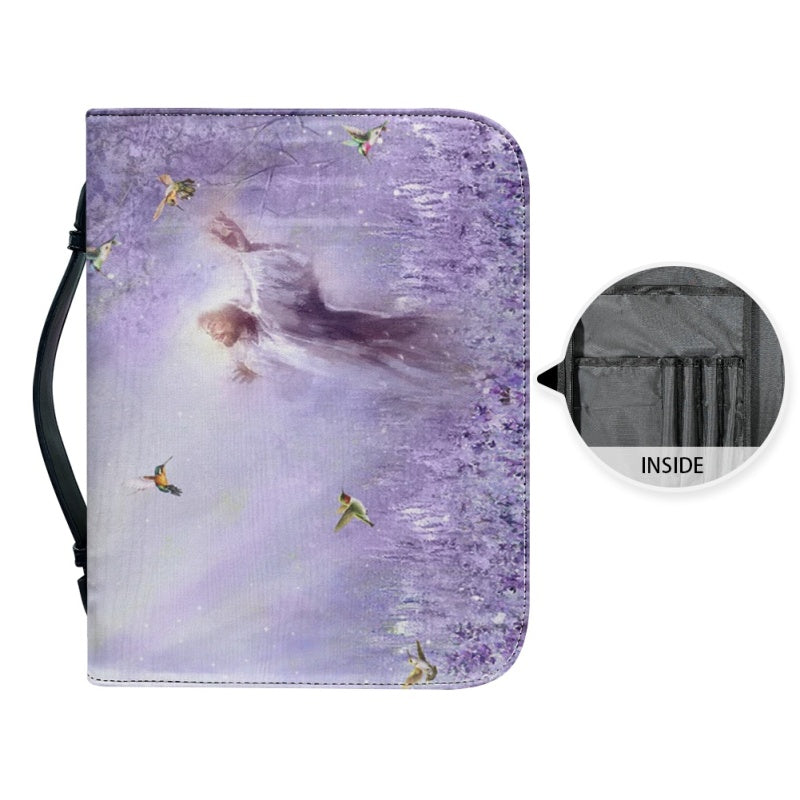 Personalized Jesus in Purple Meadow Bible Cover