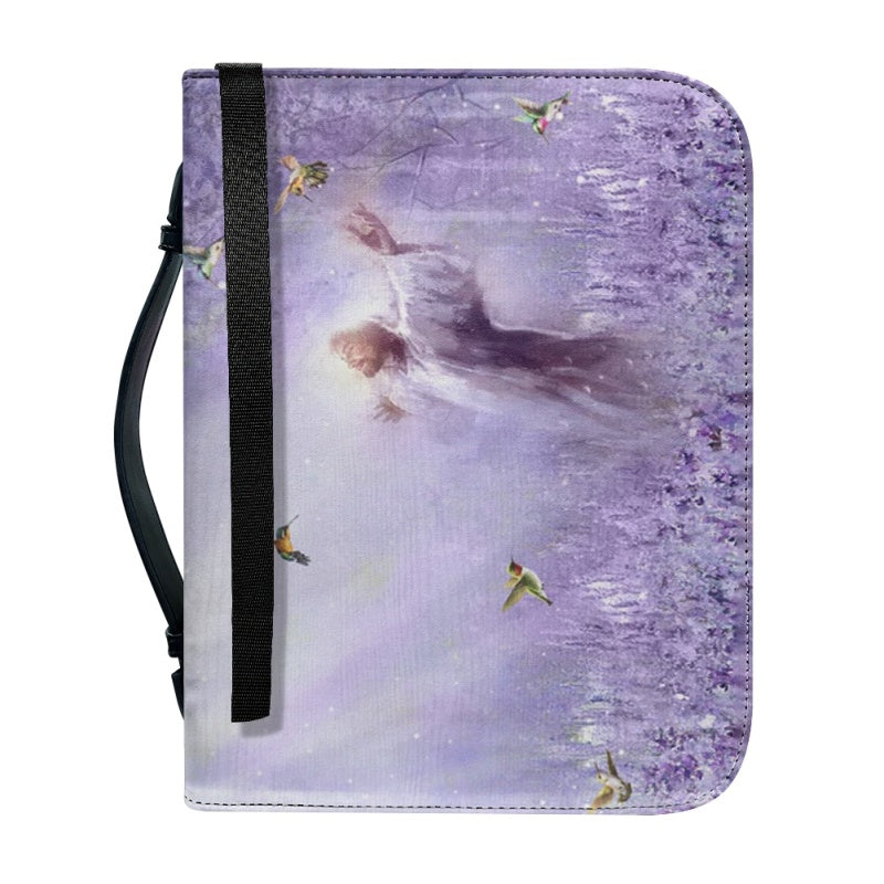 Personalized Jesus in Purple Meadow Bible Cover