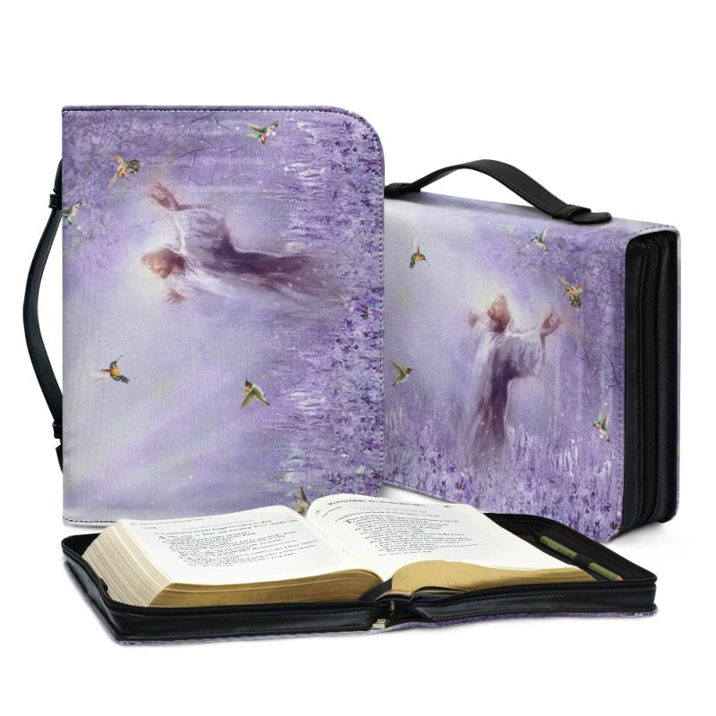 Personalized Jesus in Purple Meadow Bible Cover