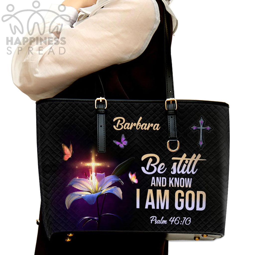 Be Still And Know Personalized Leather Tote Bag