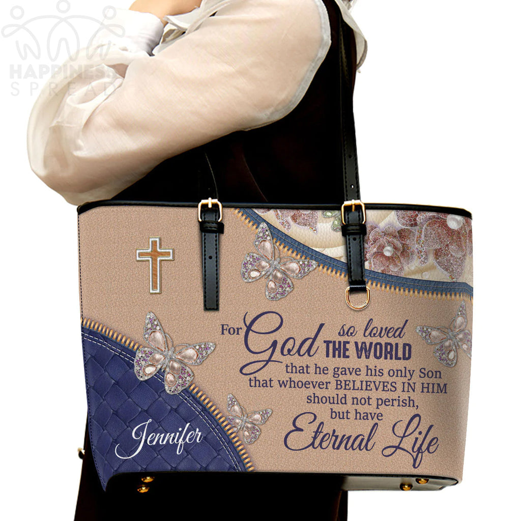 Personalized Christian Faith Leather Tote Bag