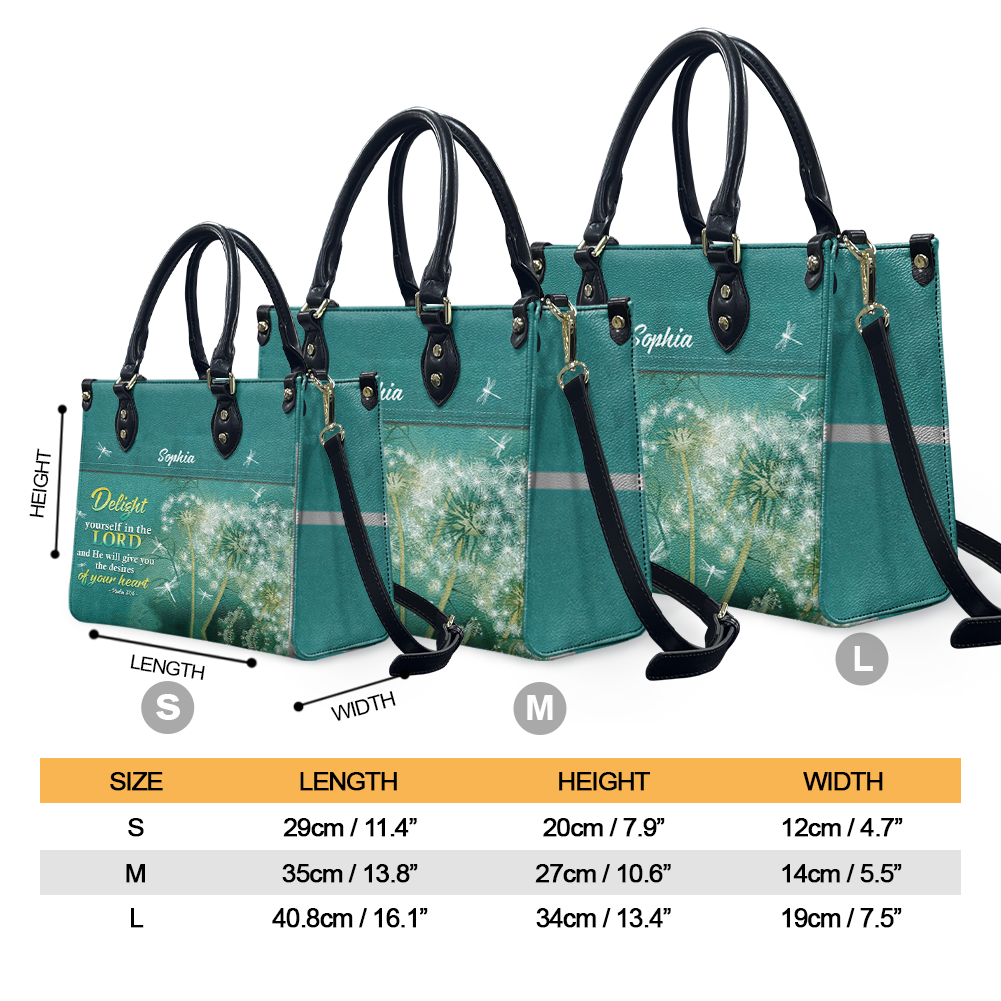 Psalm 37:4 Dandelion Dragonfly Leather Bag