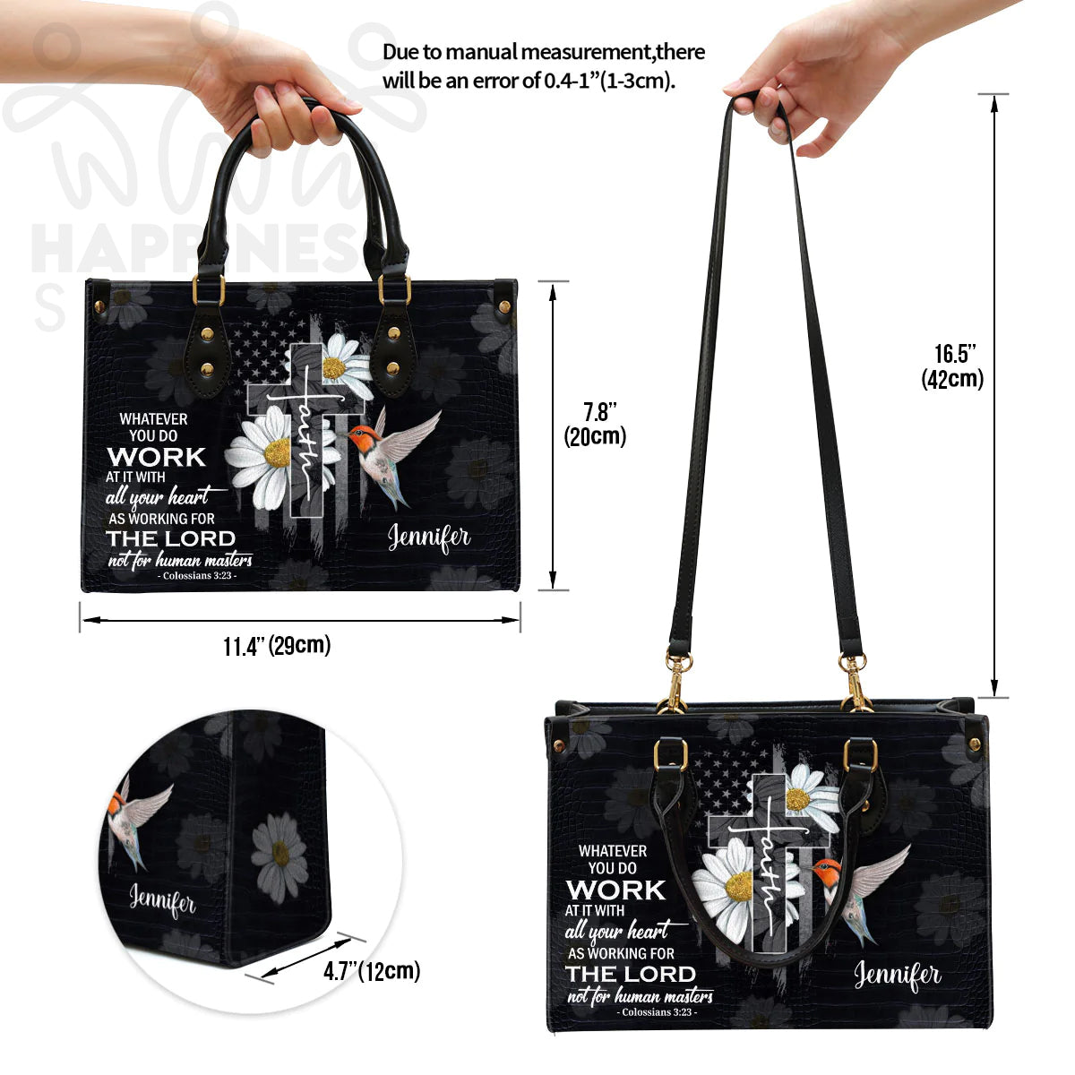 Work At It With All Your Heart Leather Tote Bag