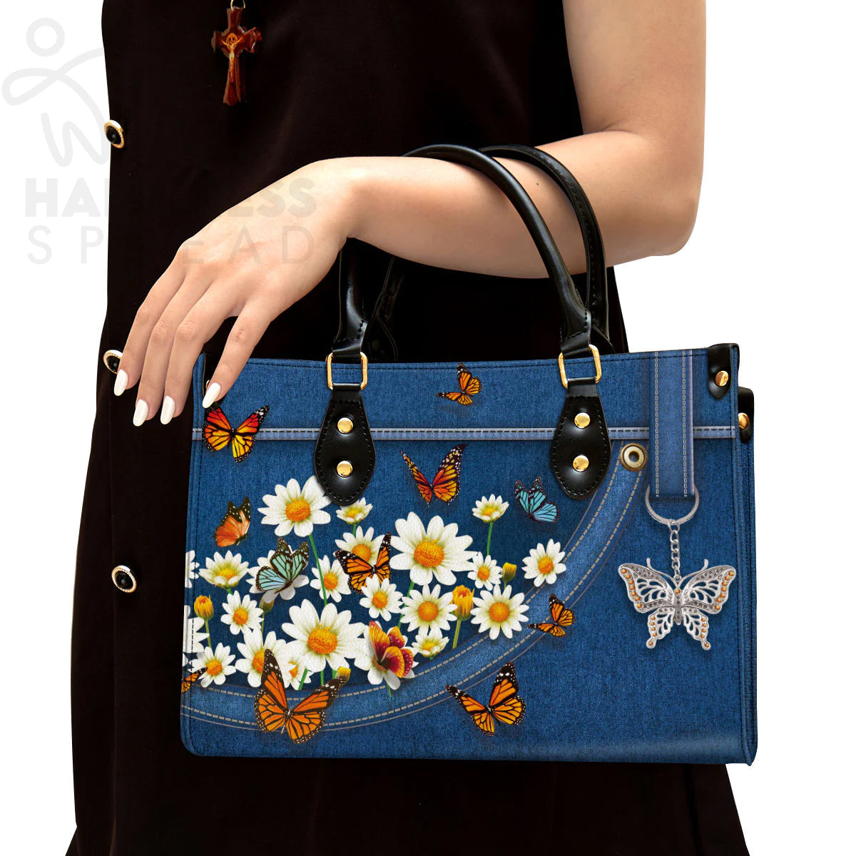 Daisy & Butterfly Personalized Leather Tote Bag