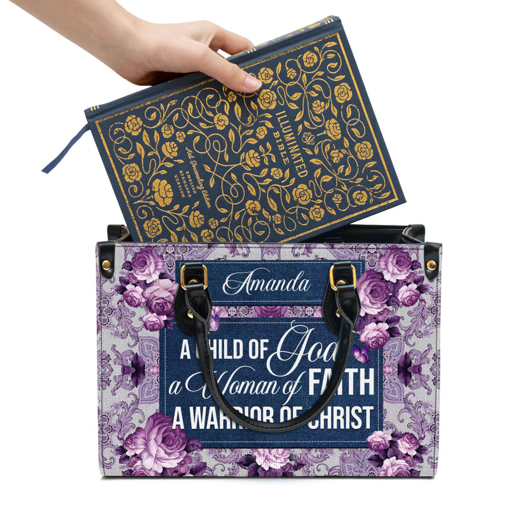 A Child of God Woman of Faith Leather Tote Bag