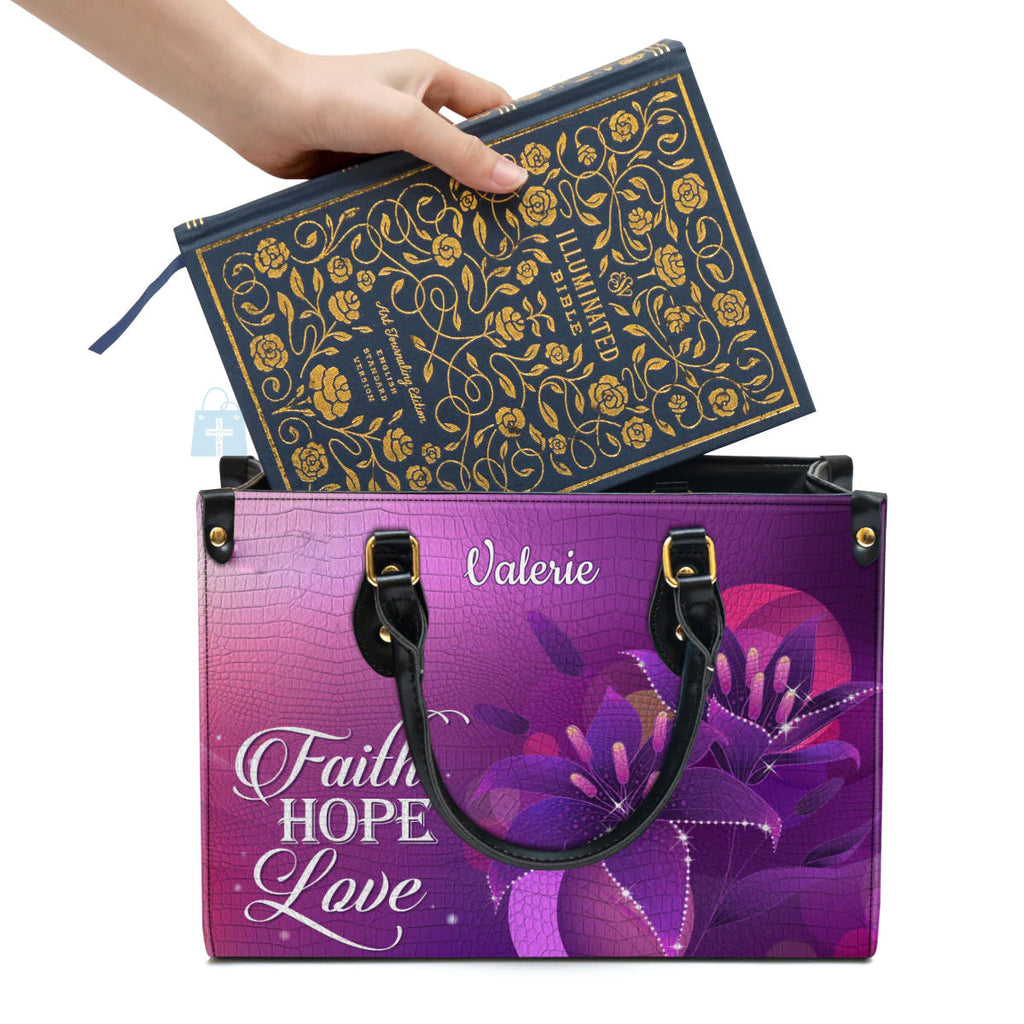 Personalized Faith Hope Love Leather Tote Bag