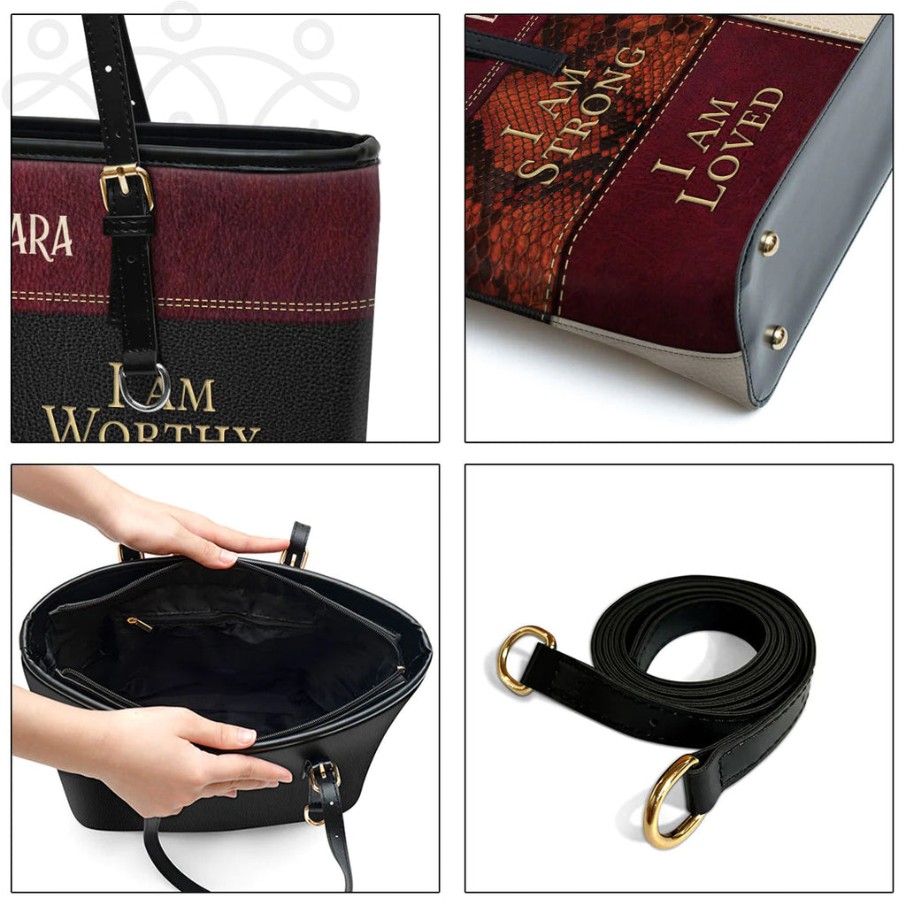 Personalized 'I Am Strong' Christian Leather Tote