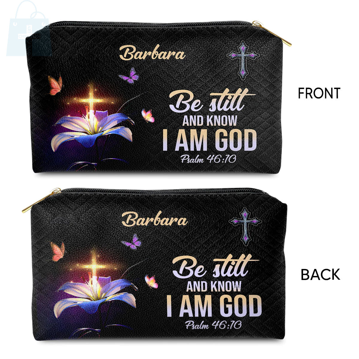 Be Still And Know Christian Leather Makeup Bag