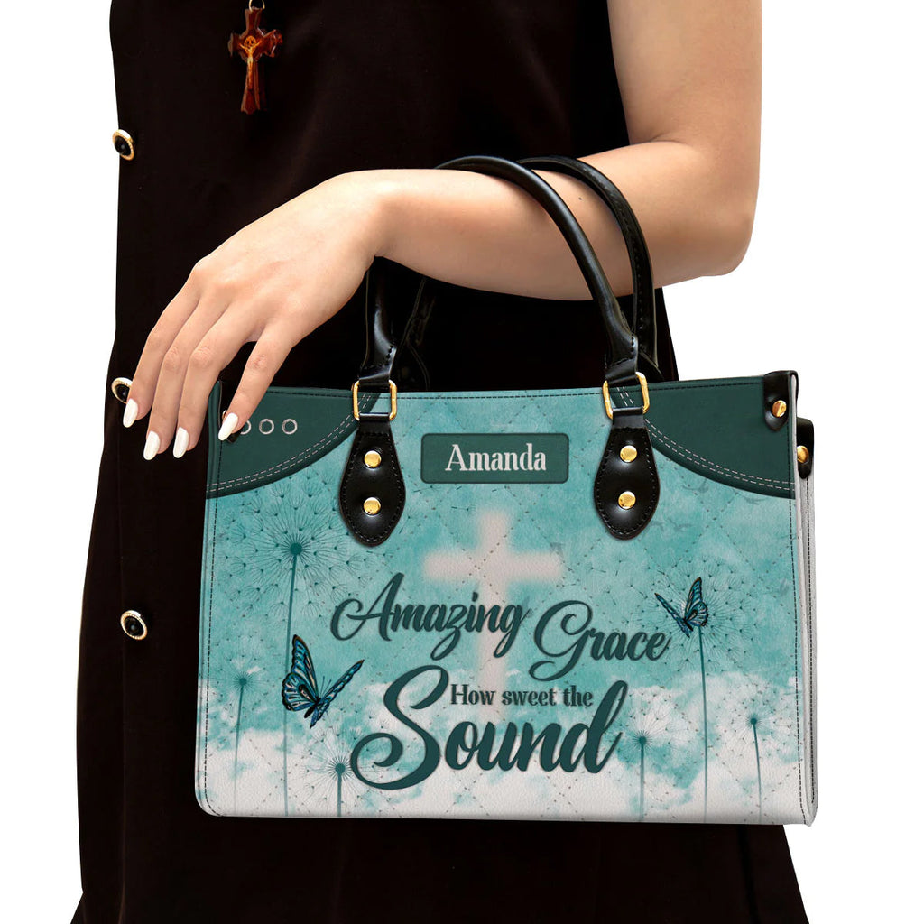 Amazing Grace Personalized Leather Tote Bag