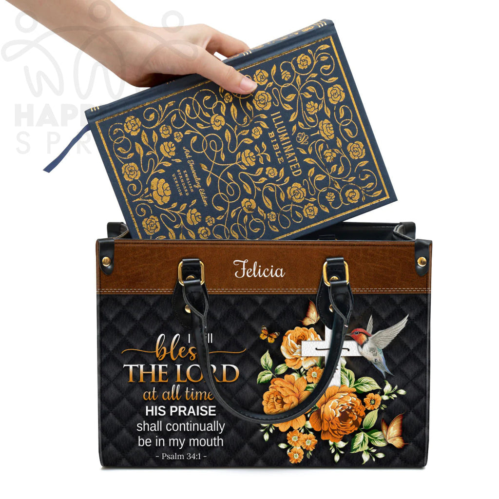 Personalized Bless The Lord Leather Tote Bag