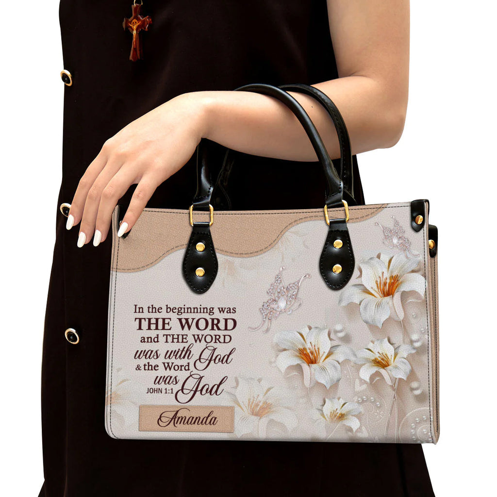 The Word Was With God Personalized Leather Tote