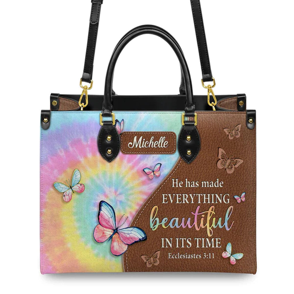 Ecclesiastes 3:11 Personalized Leather Tote Bag