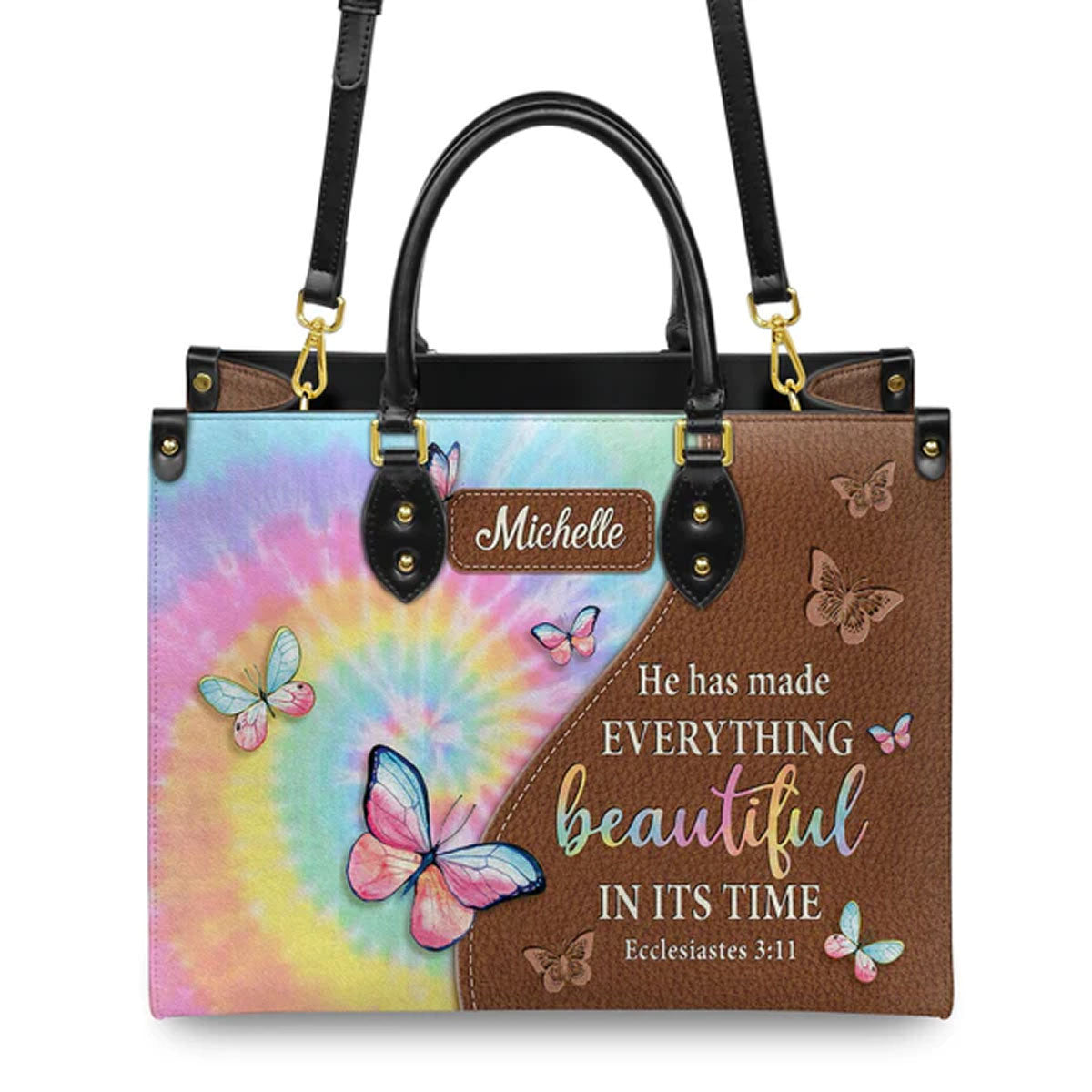Ecclesiastes 3:11 Personalized Leather Tote Bag