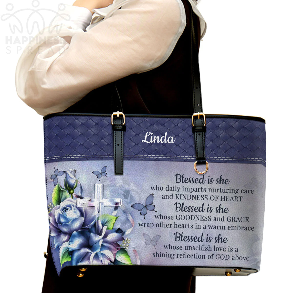 Blessed Is She Personalized Leather Tote Bag