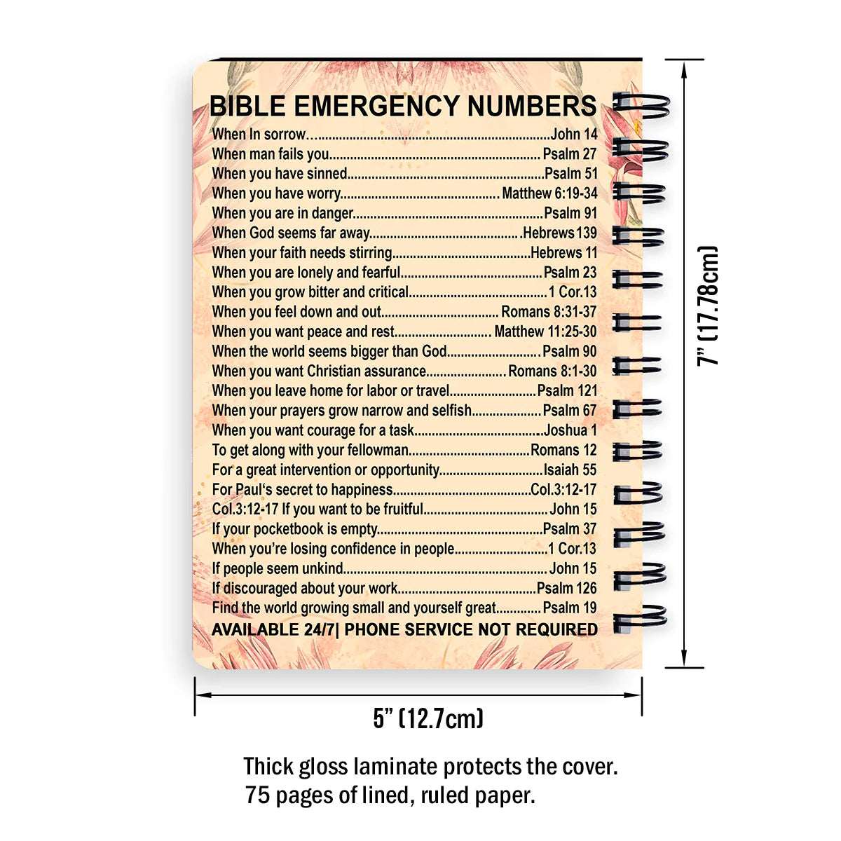 Personalized "Bible Emergency Numbers" Spiral Journal