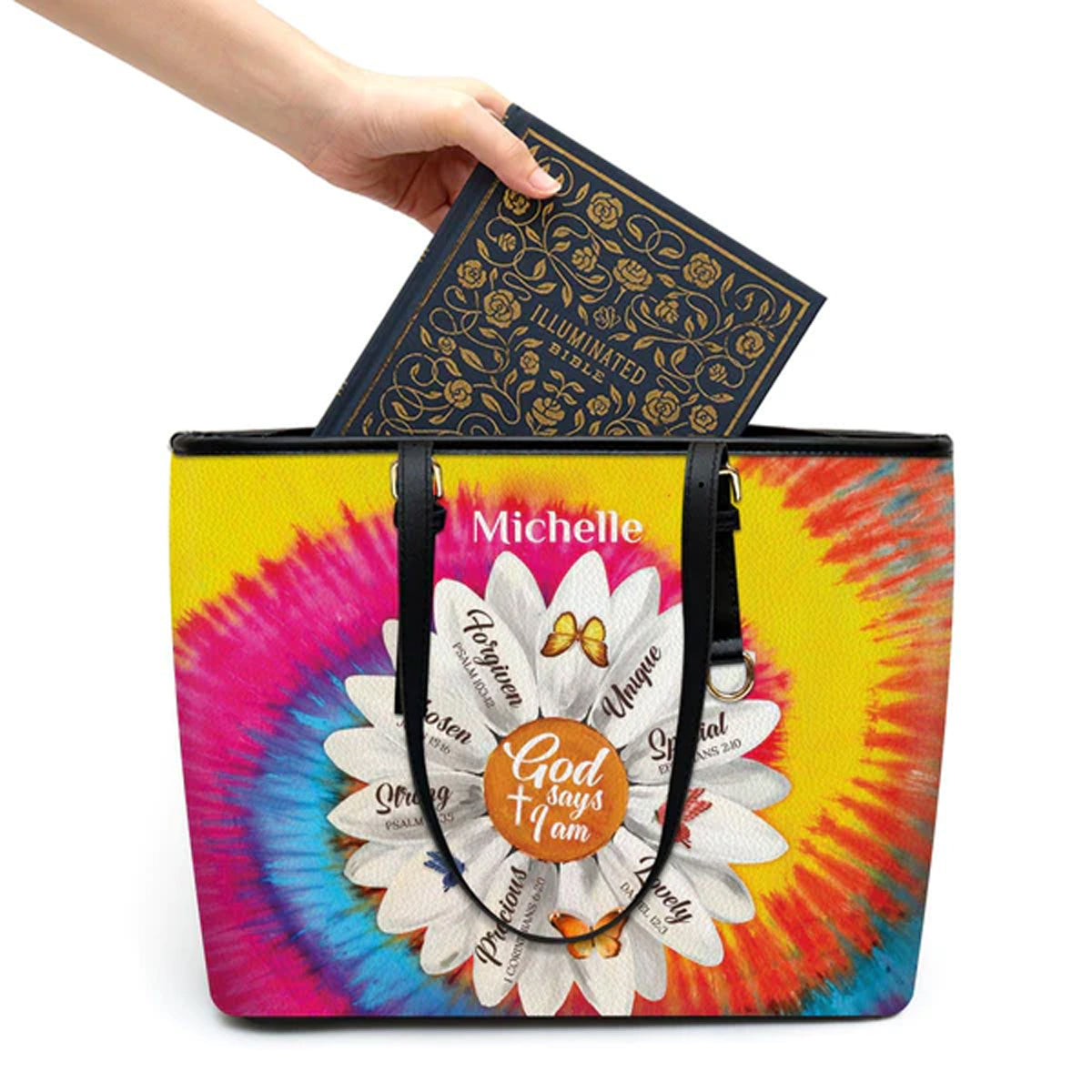 God Says You Are Personalized Leather Tote Bag