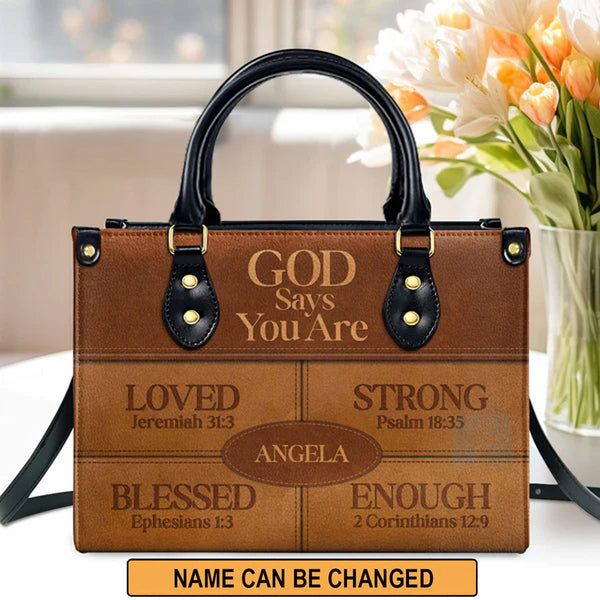 God Says You Are Strong Leather Tote Bag
