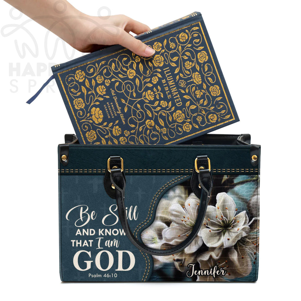 Be Still And Know Personalized Leather Tote Bag