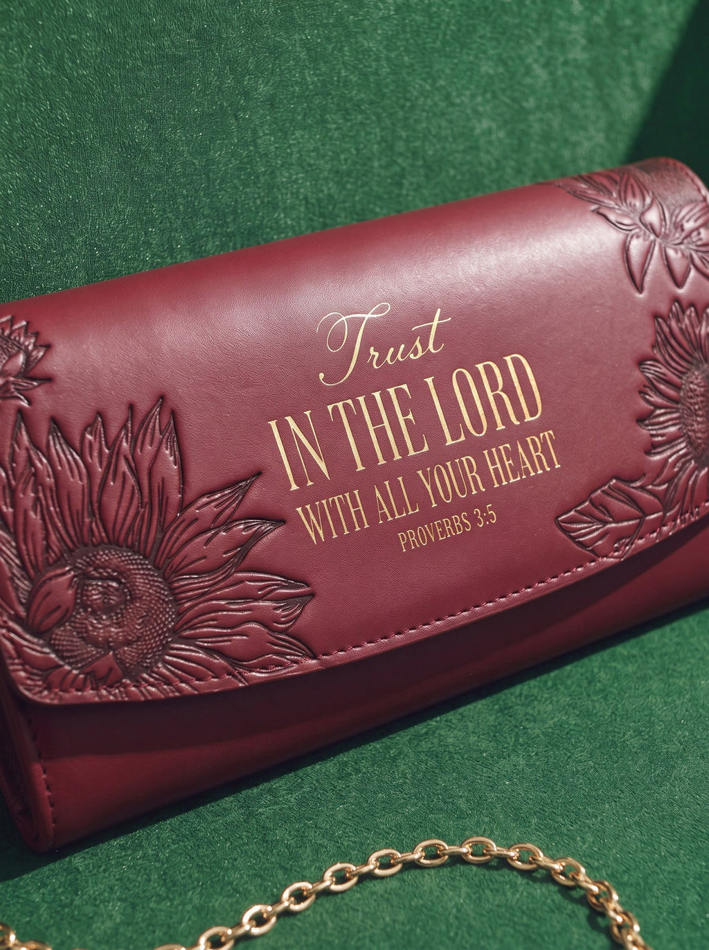 Proverbs 3:5 Embossed Leather Crossbody Clutch