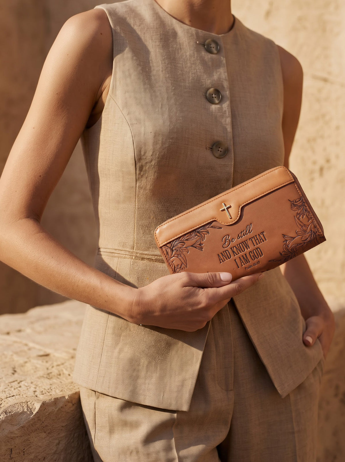 Majestic Psalm 46:10 Embossed Leather Wallet
