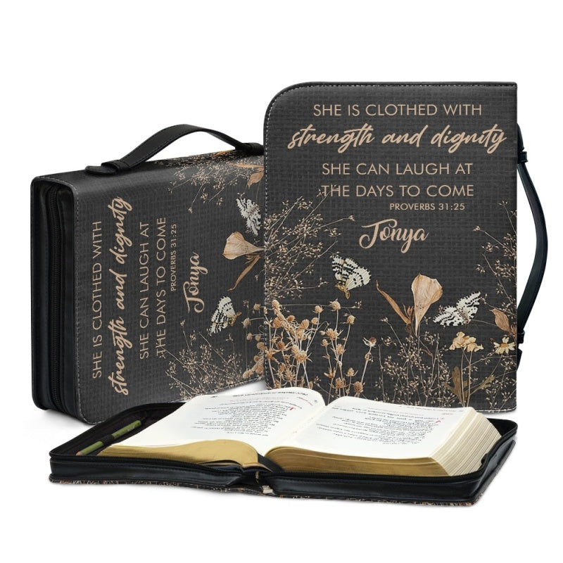 Personalized Strength & Dignity Floral Bible Cover