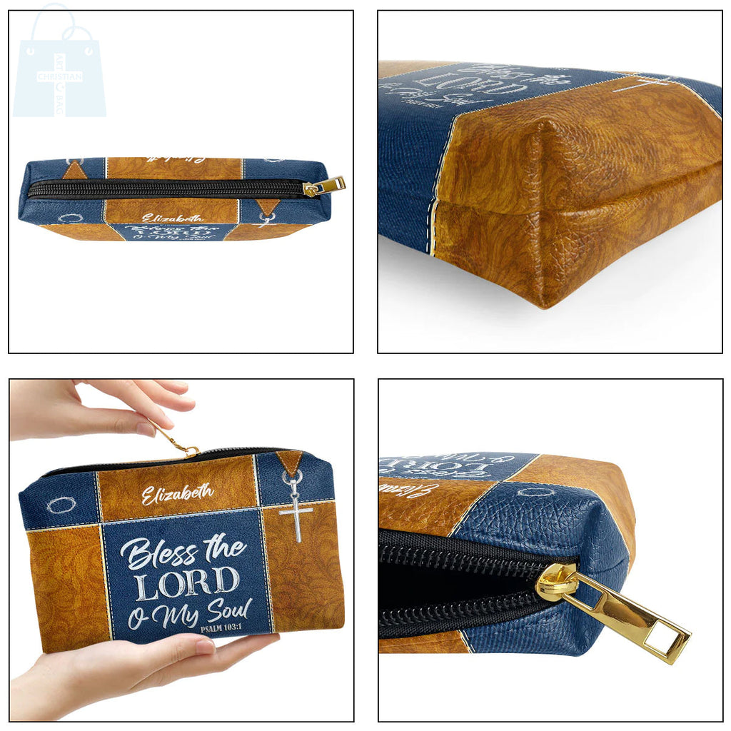 Bless The Lord O My Soul Leather Cosmetic Bag