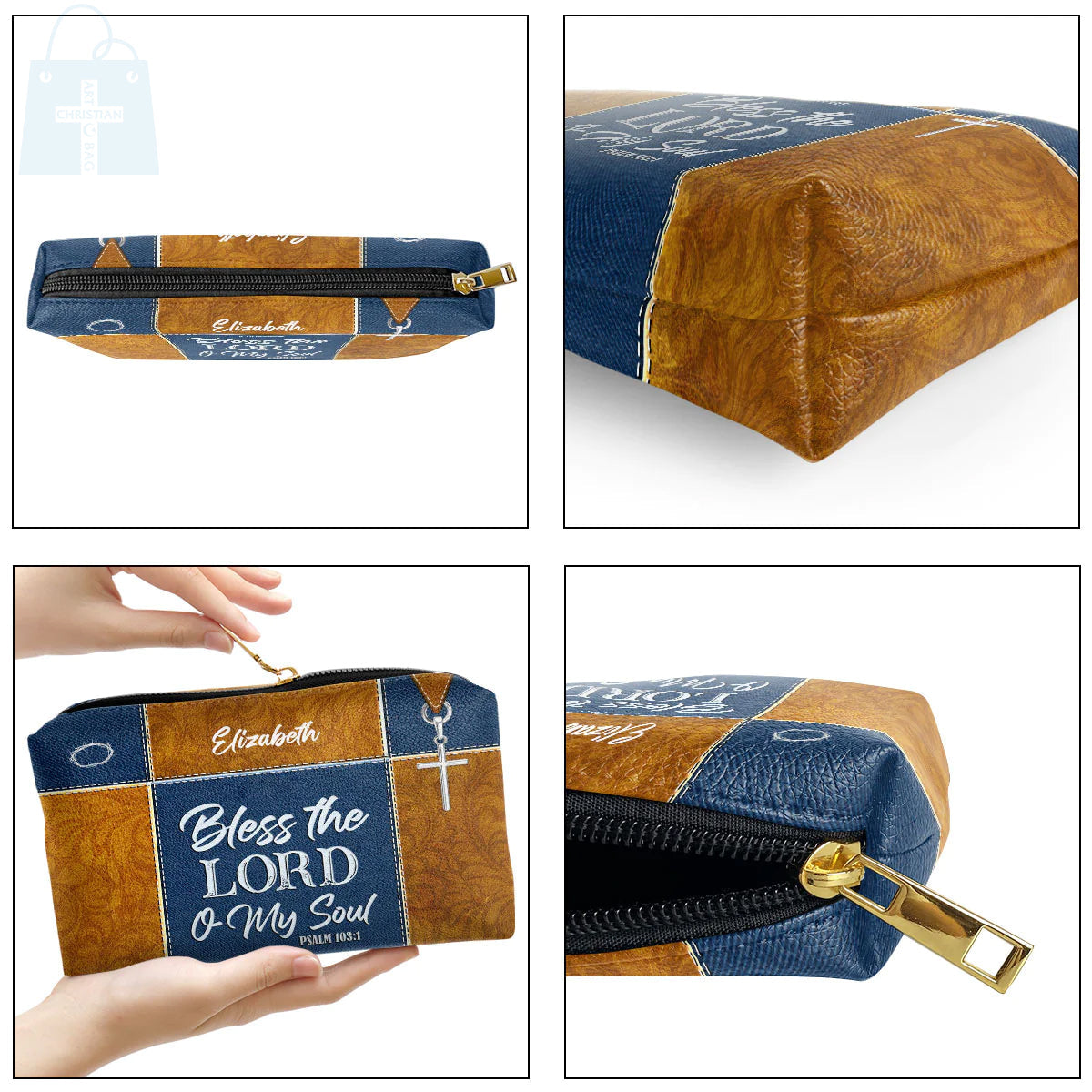Bless The Lord O My Soul Leather Cosmetic Bag