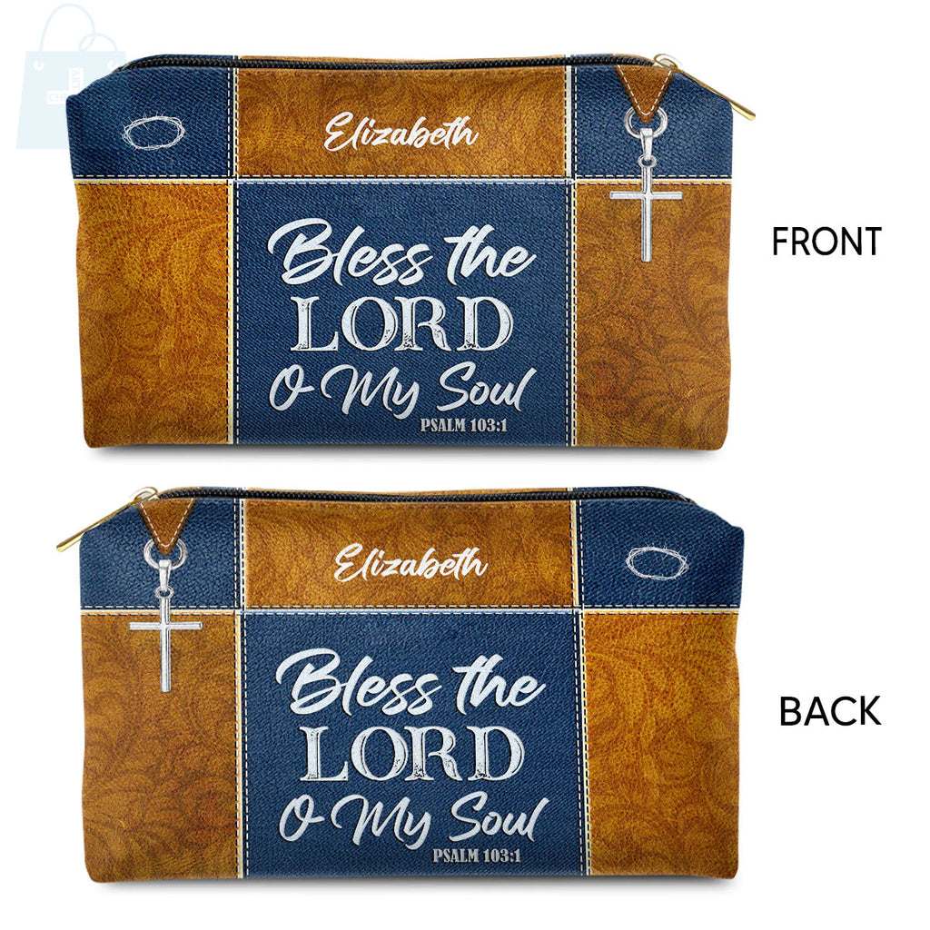 Bless The Lord O My Soul Leather Cosmetic Bag