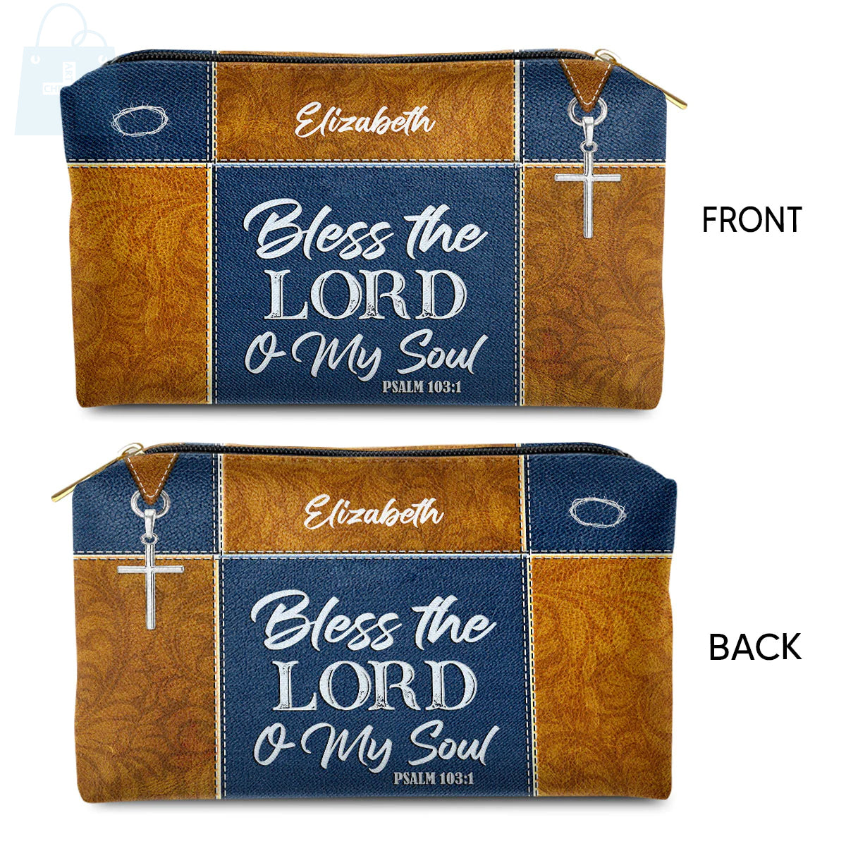 Bless The Lord O My Soul Leather Cosmetic Bag