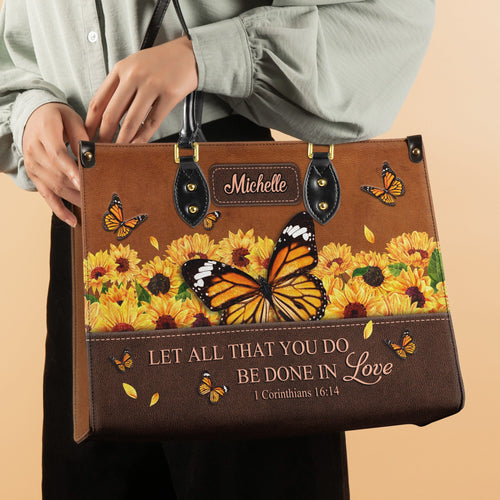 Done In Love Butterfly Sunflower Leather Handbag