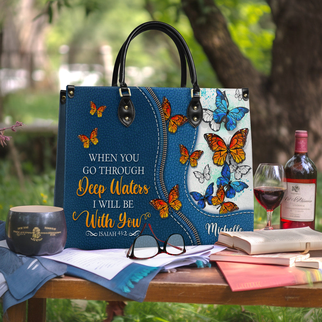 Isaiah 43:2 Butterfly Custom Leather Bag