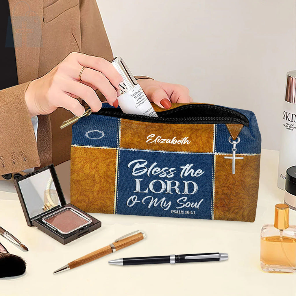 Bless The Lord O My Soul Leather Cosmetic Bag
