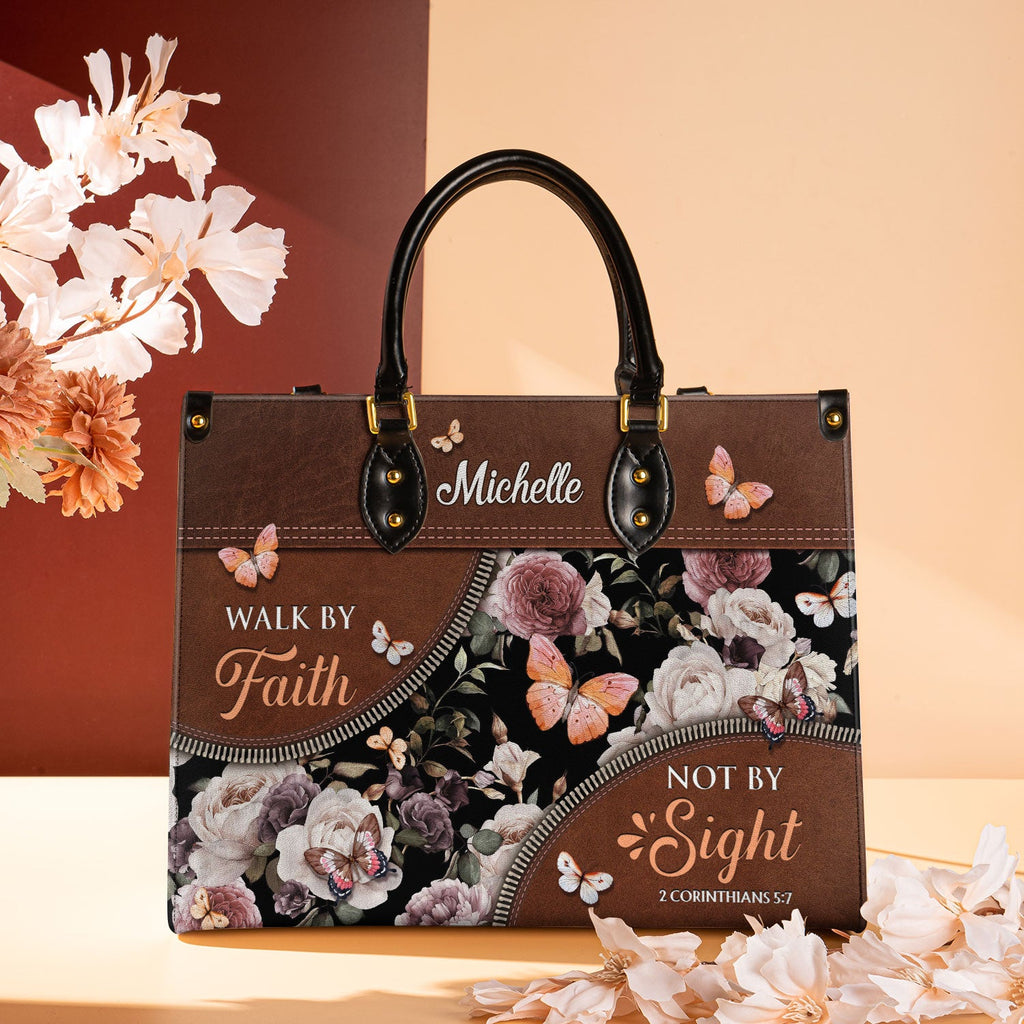 Walk By Faith Butterfly Flower Leather Handbag