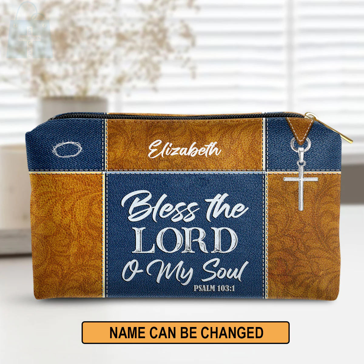 Bless The Lord O My Soul Leather Cosmetic Bag
