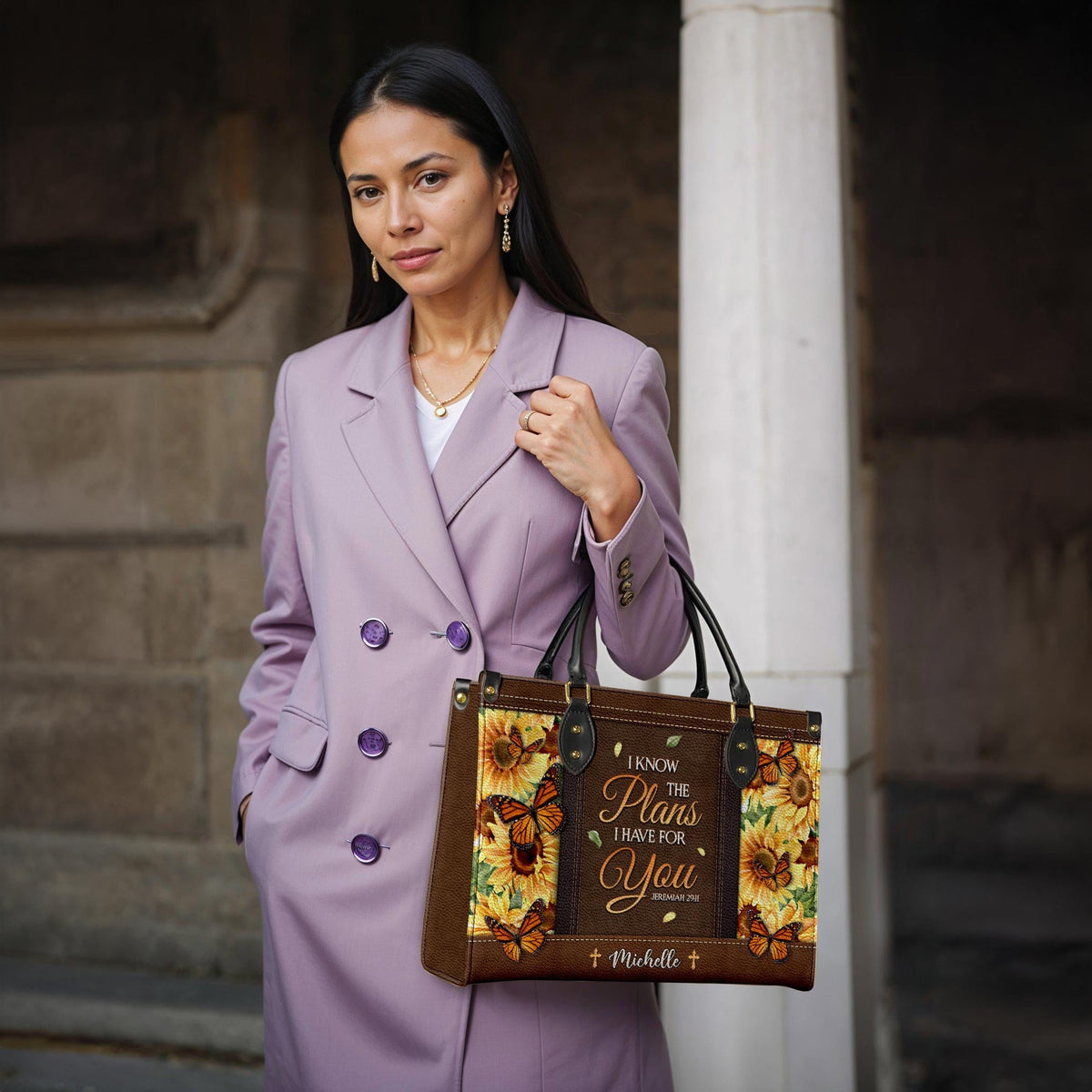 Jeremiah 29:11 Sunflower Butterfly Leather Handbag