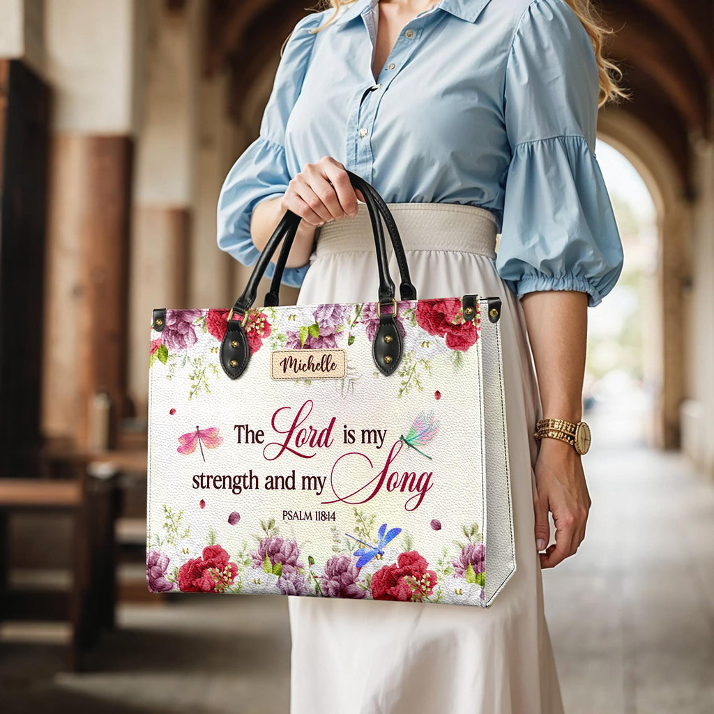Psalm 118:14 Dragonfly Floral Leather Handbag