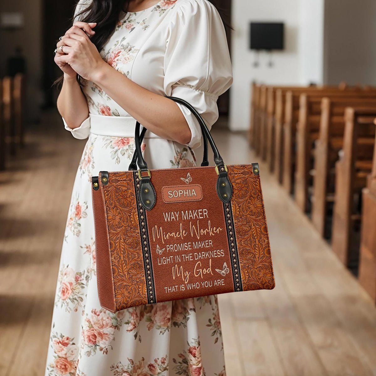 Way Maker Butterfly Carved Leather Handbag