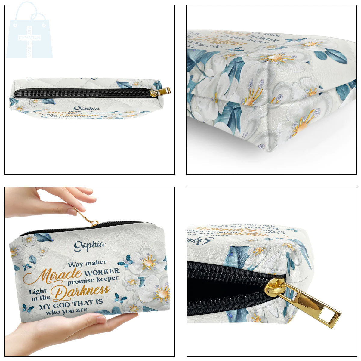 Way Maker Floral Leather Cosmetic Bag