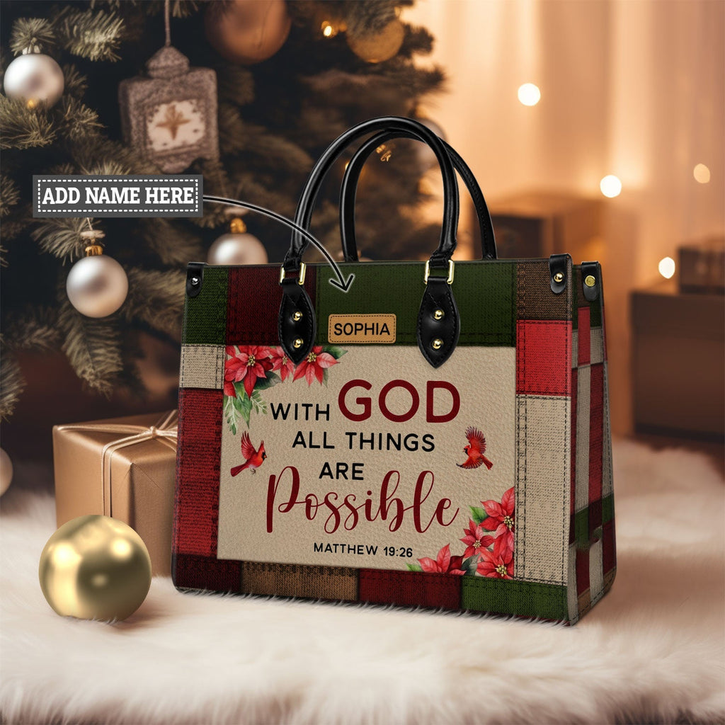 With God All Things Are Possible Leather Handbag